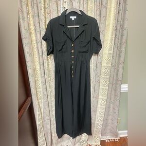 2/$28 Miou Muse Black Wide Leg Jumpsuit Button Front Pockets Medium